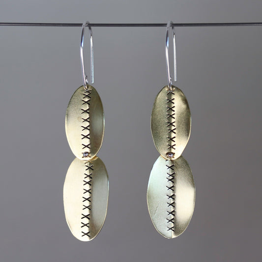 Silver and Brass Leaf Dangle Earrings