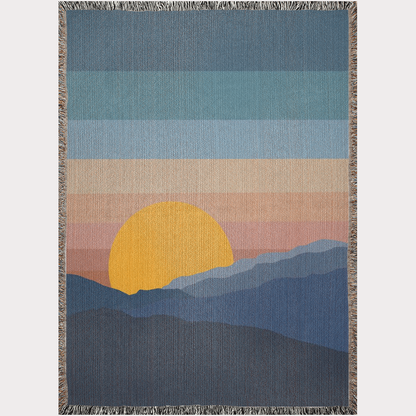 California Sunrise Over Mountains Woven Cotton Throw Blanket