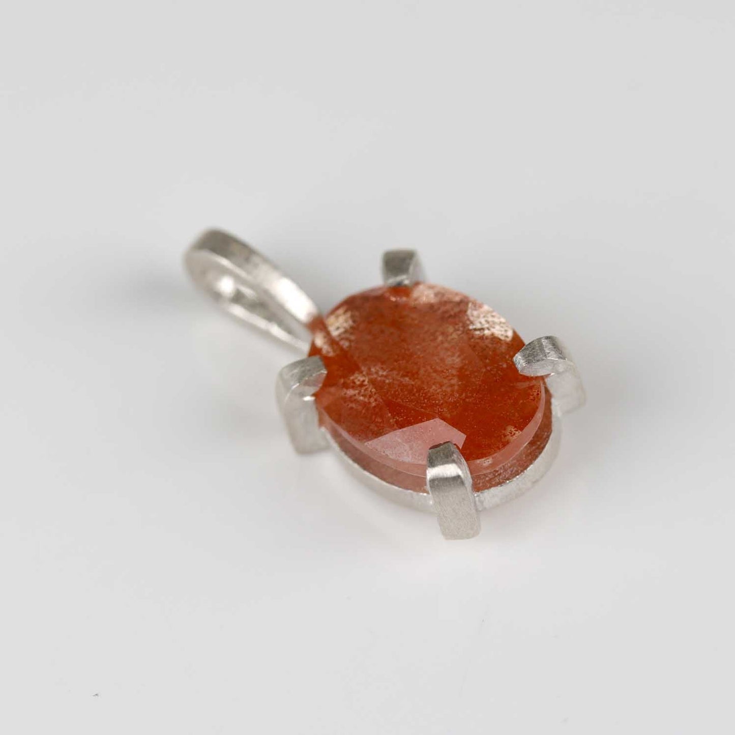 Prong-set Silver and Oval Oregon Sunstone Pendant