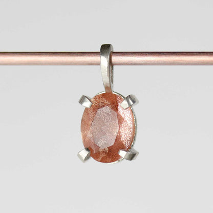 Prong-set Silver and Oval Oregon Sunstone Pendant