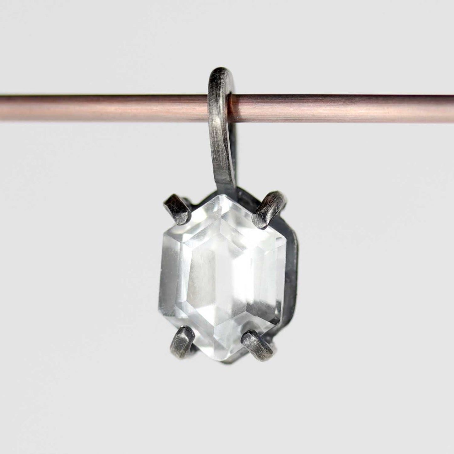 Prong-set Silver and Hexagon Arkansas Quartz Pendant