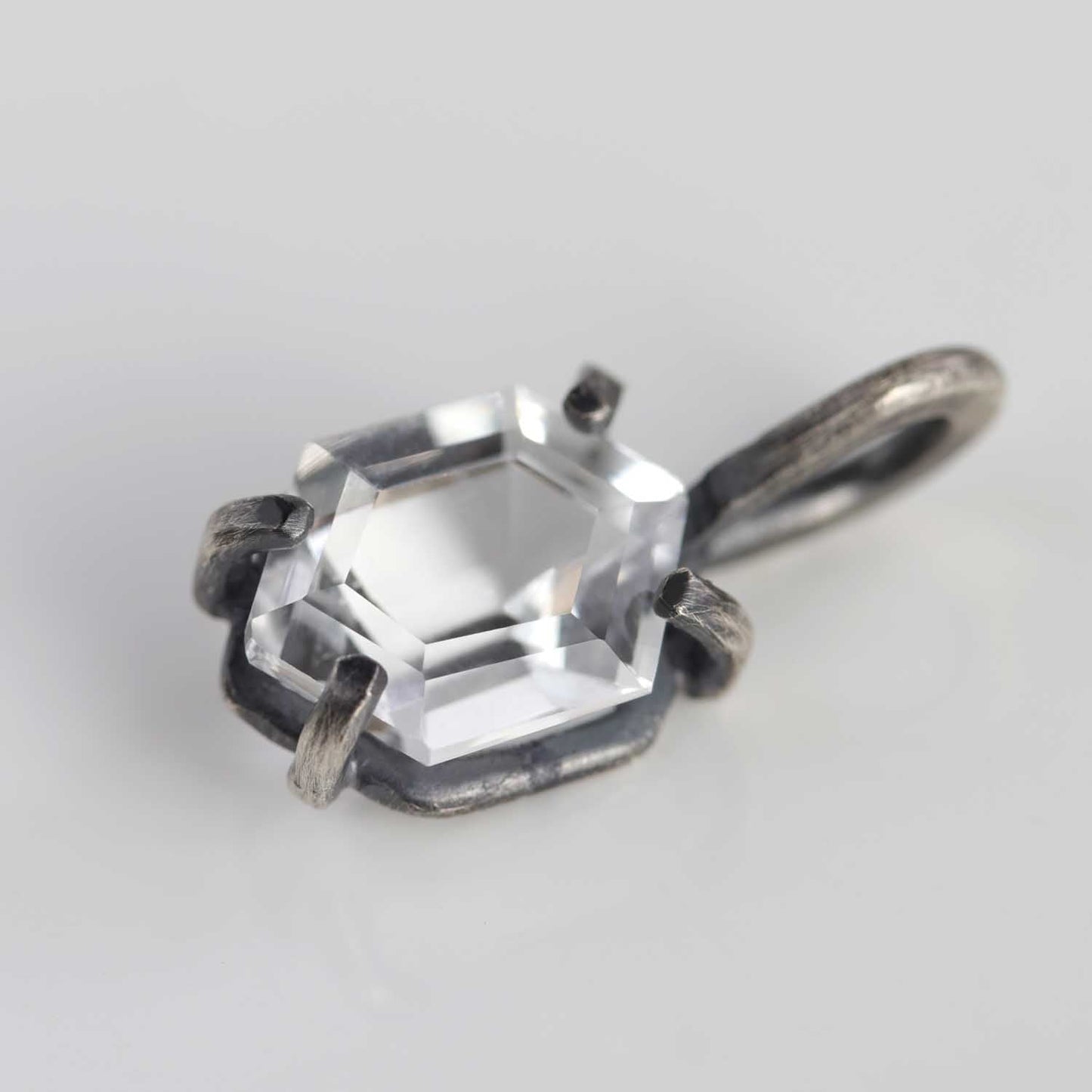 Prong-set Silver and Hexagon Arkansas Quartz Pendant